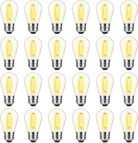 MAXvolador 24 حزمة LED S14 مصابيح بديلة بيضاء دافئة 2700K | لمبات سلسلة خارجية مقاومة للماء لحديقة الفناء الخلفي، قابلة للتعتيم E26 قاعدة متوسطة إديسون، مقاومة للكسر، ما يعادل 11 وات in Kuwait