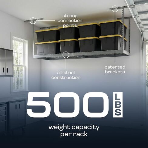 رف تخزين المرآب العلوي 3x8 من SafeRacks - سعة وزن 500 رطل، ارتفاع قابل للتعديل، رف مثبت على السقف من الفولاذ مع ملحقات (Hammertone) (24 بوصة - 45 بوصة) in Kuwait