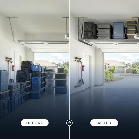 رف تخزين المرآب العلوي 3x8 من SafeRacks - سعة وزن 500 رطل، ارتفاع قابل للتعديل، رف مثبت على السقف من الفولاذ مع ملحقات (Hammertone) (24 بوصة - 45 بوصة) in Kuwait
