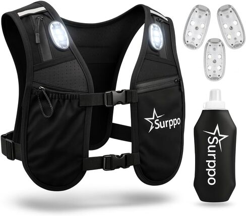 Running Vest for Women and Men, Adjustable Running Vest with Phone Holder, Hydration Vest with 500ml Soft Flask and 3 LED Lights, Reflective Running Backpack for Hiking, Cycling and Running in Kuwait