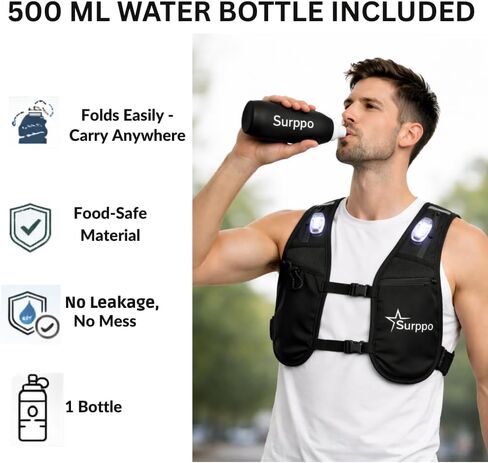 Running Vest for Women and Men, Adjustable Running Vest with Phone Holder, Hydration Vest with 500ml Soft Flask and 3 LED Lights, Reflective Running Backpack for Hiking, Cycling and Running in Kuwait