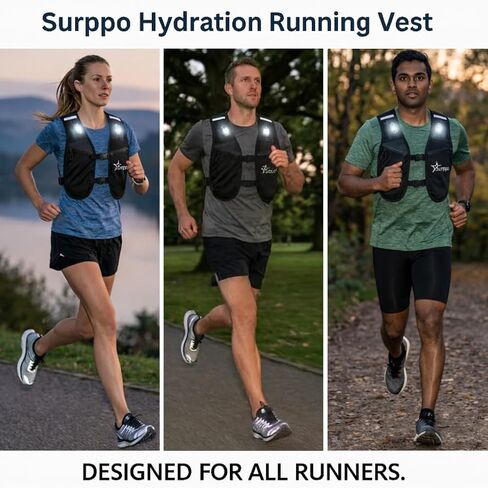 Running Vest for Women and Men, Adjustable Running Vest with Phone Holder, Hydration Vest with 500ml Soft Flask and 3 LED Lights, Reflective Running Backpack for Hiking, Cycling and Running in Kuwait