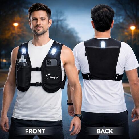 Running Vest for Women and Men, Adjustable Running Vest with Phone Holder, Hydration Vest with 500ml Soft Flask and 3 LED Lights, Reflective Running Backpack for Hiking, Cycling and Running in Kuwait