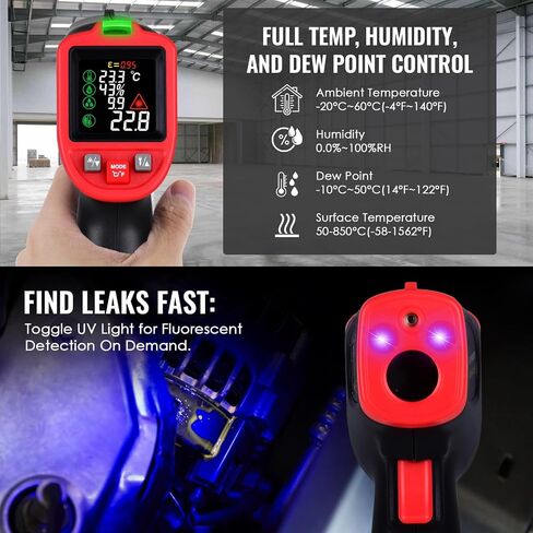 مسدس ميزان حرارة بالأشعة تحت الحمراء مع مشبك درجة حرارة الأنبوب، مقياس حرارة HVAC عالي الدقة (-50 درجة مئوية إلى 850 درجة مئوية) للطهي، وإصلاح المنزل، والفرن، والتدفئة والتهوية وتكييف الهواء، واستخدام السيارات والصناعية، وانبعاثية قابلة للتعديل in Kuwait