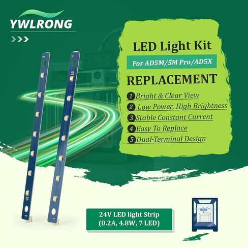 2Pack 24V LED Light Kit for Flashforge Adventurer 5M/5M Pro/AD5X LED Strip Bright Chamber Lighting Upgrade with 7 LED Beads for AD5M /AD5M Pro LED Light Board Replacement 3D Printer Accessories in Kuwait