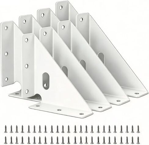 8 Pcs Heavy Duty Gusset Joints, Trapezi Corner Code, Metal Bracket Corner Brace, Furniture Shelf Support Joint Fasteners for Table, Chair, Cabinet & Bed Stabilization (White) in Kuwait