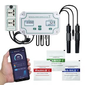Smart EC pH Temperature Monitor for Hydroponics, 3-in-1 WiFi Water Quality Tester pH EC Controller with Dual Relay Output for Nutrient Reservoir Electric Conductivity Controller pH Meter for Aquarium in Saudi Arabia
