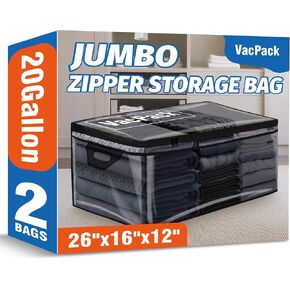 VacPack 2 Pack 26x26x12 inches 20 Gallon Large Clear Storage Bags | with Reinforced Handles and Zipper Closure, Ideal for Clothes, Bedding, Closet and Under bed Organization in Saudi Arabia