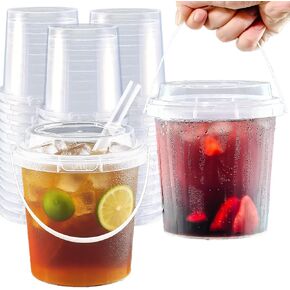 20 Set 25 oz Drink Bucket, Clear Plastic Cups with Lids and Straws, Disposable Drinking Cups for Cold Drinks, Iced Coffee/Milkshakes/Smoothies, Sturdy & Food Safe in Kuwait
