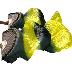 Silk Fans,Women Belly Dance Silk Fan Real Silk Long Silk Fans 1 Pair Handmade Gradient Color Practice Dancing Fans(11,120x90cm) in Kuwait
