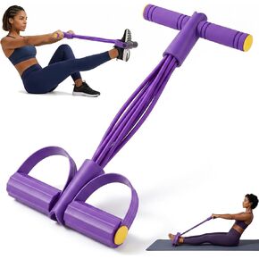 Pedal Resistance Bands with Handles, 6-Tube Sit Up Pull Rope Resistance Trainer, Natural Latex Foot Pedal Exercise Bands for Full Body Workout, Home Fitness Training, Waist, Arms & Legs (Purple) in Kuwait