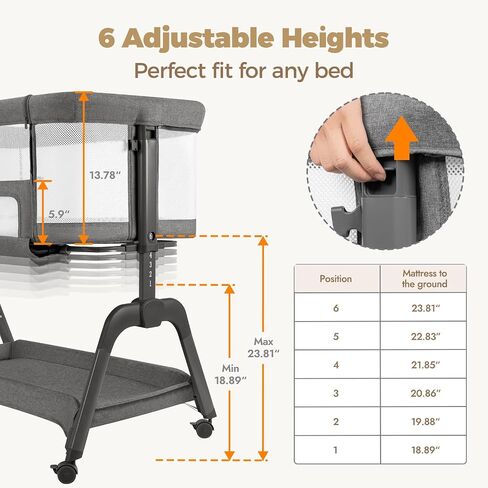 Papablic 4 in 1 bassinet bassinet ، bassinet basside for baby ، bassinet bassinet قابلة للتعديل مع سلة ناعمة وسلة تخزين ، يسهل تجميعها in Kuwait