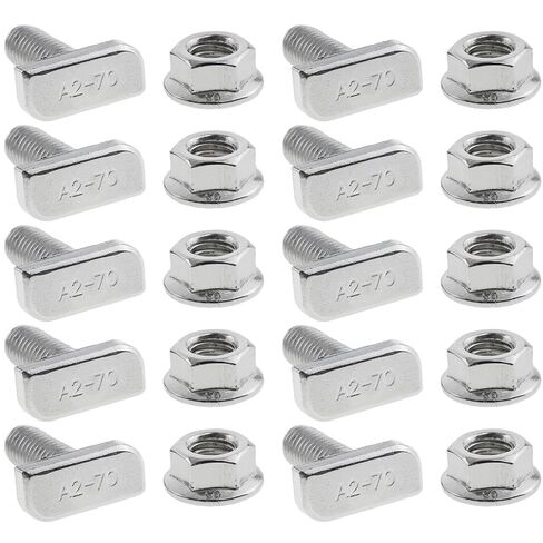 10PCS T Slot Bolts M8x20mm T Slot Bolt Set 304 Stainless Steel A2-70 Material with Hexagonal Flange Nuts for T-Slot Insertion Bolts of Aluminum Profile Photovoltaic Solar Brackets in Kuwait