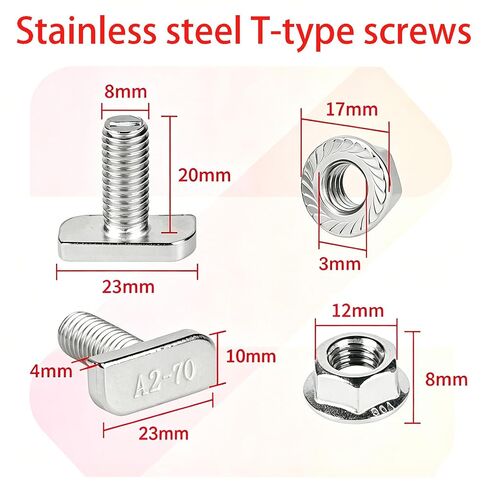 10PCS T Slot Bolts M8x20mm T Slot Bolt Set 304 Stainless Steel A2-70 Material with Hexagonal Flange Nuts for T-Slot Insertion Bolts of Aluminum Profile Photovoltaic Solar Brackets in Kuwait