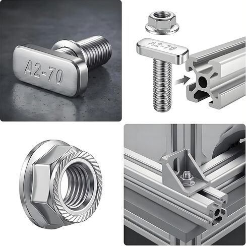 10PCS T Slot Bolts M8x20mm T Slot Bolt Set 304 Stainless Steel A2-70 Material with Hexagonal Flange Nuts for T-Slot Insertion Bolts of Aluminum Profile Photovoltaic Solar Brackets in Kuwait