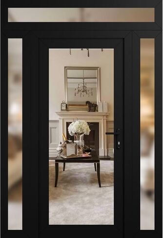Front Exterior Prehung Metal-Plastic Door Clear Glass/MANUX 8666 Matte Black/Office Commercial and Residential Doors Entrance Patio Garage 68" x 94" Left-Hand Inswing in Kuwait