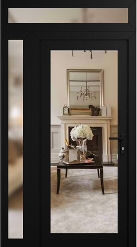 Front Exterior Prehung Metal-Plastic Door Clear Glass/MANUX 8666 Matte Black/Office Commercial and Residential Doors Entrance Patio Garage 48" x 94" Left-Hand Inswing in Kuwait