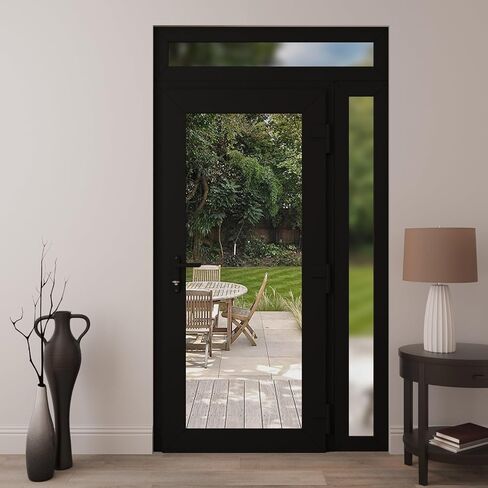 Front Exterior Prehung Metal-Plastic Door Clear Glass/MANUX 8666 Matte Black/Office Commercial and Residential Doors Entrance Patio Garage 48" x 94" Left-Hand Inswing in Kuwait