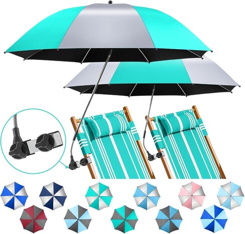 2 Pack Beach Umbrella with 360 Universal Clamp, UPF50+ Umbrella Outdoor Patio Sun Protection for Chairs, Beach &Patio Use (Not Include Chair) in Kuwait