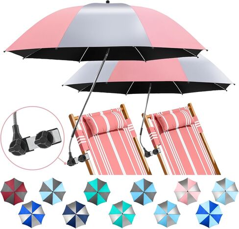 2 Pack Beach Umbrella with 360 Universal Clamp, UPF50+ Umbrella Outdoor Patio Sun Protection for Chairs, Beach &Patio Use (Not Include Chair) in Kuwait