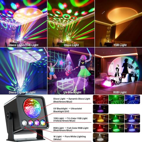 ديسكو الكرة أضواء الحفلات ديسكو ضوء غروب الشمس مصباح العارض مع RGB + الأشعة فوق البنفسجية + أبيض + YGB الصوت المنشط LED DJ ستروب ضوء المرحلة للمنزل الأطراف غرفة المعيشة / عيد الميلاد / عيد الهالوين / عيد ميلاد / الجدار / الديكور in Kuwait