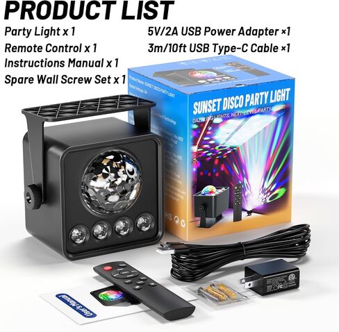 ديسكو الكرة أضواء الحفلات ديسكو ضوء غروب الشمس مصباح العارض مع RGB + الأشعة فوق البنفسجية + أبيض + YGB الصوت المنشط LED DJ ستروب ضوء المرحلة للمنزل الأطراف غرفة المعيشة / عيد الميلاد / عيد الهالوين / عيد ميلاد / الجدار / الديكور in Kuwait