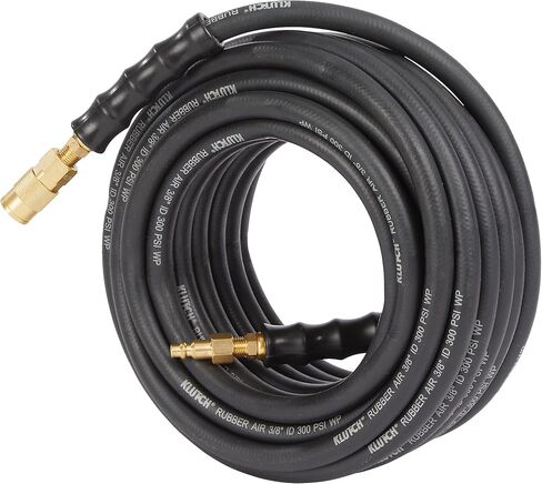 Klutch 3/8in. x 50ft. Rubber Air Hose with 1/4in. Quick-Connect Fittings, 300 PSI, Black in Kuwait