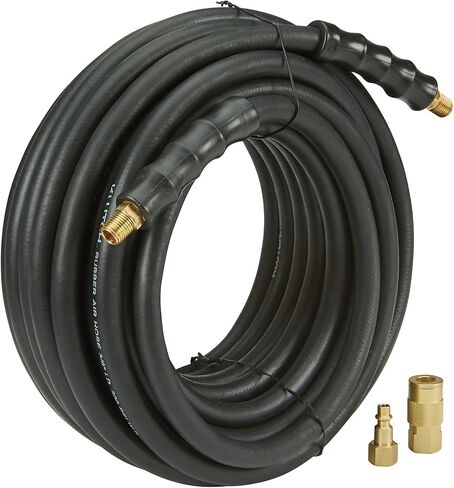 Klutch 3/8in. x 50ft. Rubber Air Hose with 1/4in. Quick-Connect Fittings, 300 PSI, Black in Kuwait