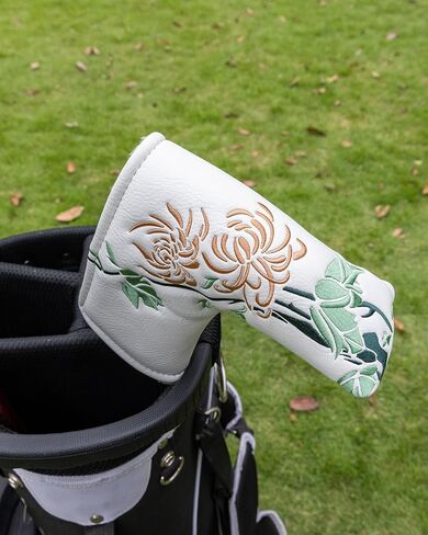 Golf Club Covers, Chrysanthemum Golf Head Covers for Drivers, Fairway Woods, Hybrids, Mallet and Blade Putter Golf Headcovers with Advanced Embroidery PU Leather for Most Brand in Kuwait