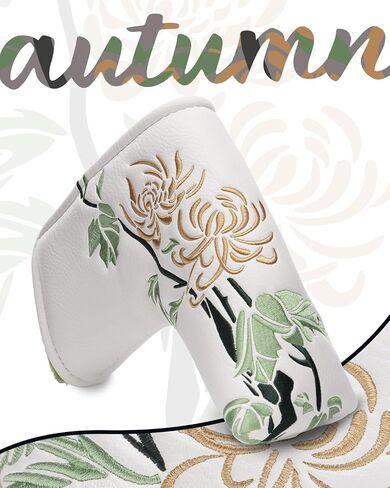 Golf Club Covers, Chrysanthemum Golf Head Covers for Drivers, Fairway Woods, Hybrids, Mallet and Blade Putter Golf Headcovers with Advanced Embroidery PU Leather for Most Brand in Kuwait