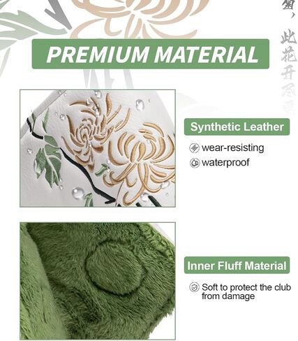 Golf Club Covers, Chrysanthemum Golf Head Covers for Drivers, Fairway Woods, Hybrids, Mallet and Blade Putter Golf Headcovers with Advanced Embroidery PU Leather for Most Brand in Kuwait