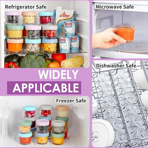 Drkio 12 Pack Glass Baby Food Storage Contorer - 4 & 8 Oz Baby Food Swars with Lids Baby Food Maker Microwave Freezer Safe 100 ٪ in Kuwait