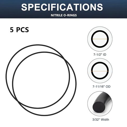 5 Pcs AS-169 O-Rings, 7-1/2" ID x 7-11/16" OD x 3/32" Width, 70A Hardness, Black Buna-N Rubber Seals for Faucets, Appliances, Automotive DIY & Home Repair Projects in Kuwait