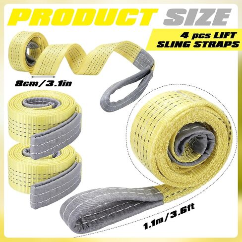 4 Pcs Watercraft Lift Sling 6600 Lbs Flat Lifting Sling 44'' Tow Straps Heavy Duty Boat Hoist Straps Yellow for Personal Life Rafts PWC in Kuwait