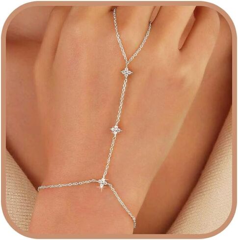 Xayah Lucky Leaf Finger Stain Bracelet for Women 925 Sterling Silver Body Ring Bracelet 14k Gold Plated Flate Flower CZ Hypoallergenic to Mater in Kuwait