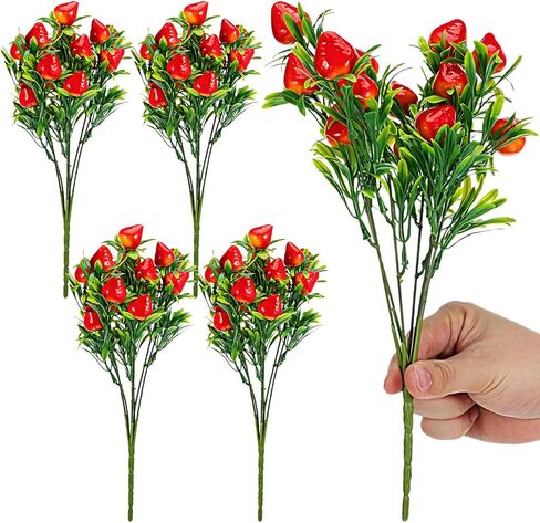 Cabilock 5pcs Artificial Strawberry Stems - Faux Strawberry Bunch, Rustic Fake Fruit Branches for Home Decor Party Centerpieces Photography Props in Kuwait