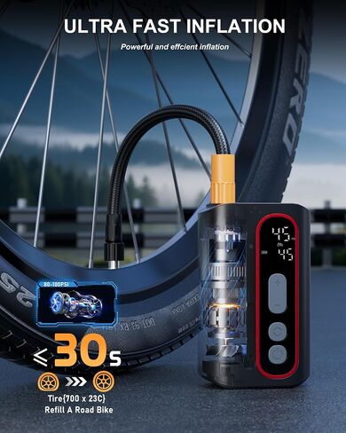 Mini Electric Bike Pump, 4X Faster 160 PSI Bike Tire Pump with Guage Auto Stop, Portable Bicycle Pump with Presta Valves for Road Bike, Motorcycle, Mountain Bike, Car, Sports Ball in Kuwait