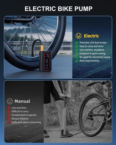 Mini Electric Bike Pump, 4X Faster 160 PSI Bike Tire Pump with Guage Auto Stop, Portable Bicycle Pump with Presta Valves for Road Bike, Motorcycle, Mountain Bike, Car, Sports Ball in Kuwait