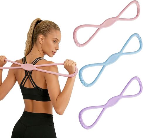 أربطة مقاومة بمقابض، أربطة تمرين على شكل 8 للنساء والرجال، 15 رطل، 25 رطل، حبل سحب من السيليكون 35 رطل للتمرين، الذراع، اللياقة البدنية لليوجا، حبل مرن لتدريب الكتف in Kuwait