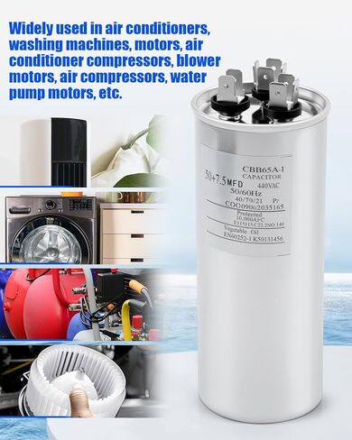 97F9987 مكثف مزدوج مستدير 50 ​​+ 7.5μF MFD 440 VAC 50/60 هرتز، استبدل C45075R in Saudi Arabia