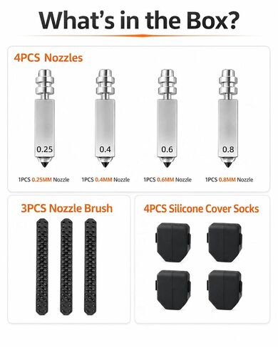 4PCS Nozzle for Kobra 4/Kobra X, 0.25MM 0.4MM 0.6MM 0.8MM Hardened Steel Integrated Nozzles, Quick-Swap Hotend kit with 4 Silicone Socks and 3 Cleaning Brushes in Kuwait
