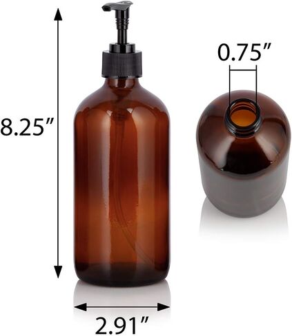 JUVITUS (2 pack) 16 oz Amber Boston Round Glass Bottles with Black Lotion Pump in Kuwait