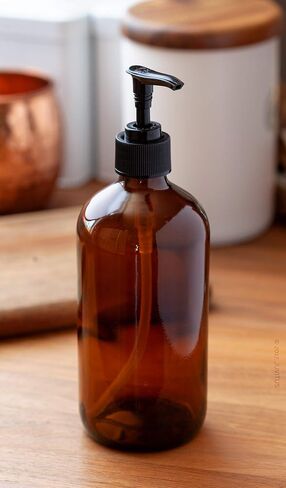 JUVITUS (2 pack) 16 oz Amber Boston Round Glass Bottles with Black Lotion Pump in Kuwait