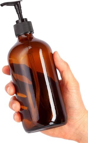 JUVITUS (2 pack) 16 oz Amber Boston Round Glass Bottles with Black Lotion Pump in Kuwait