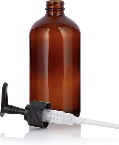 JUVITUS (2 pack) 16 oz Amber Boston Round Glass Bottles with Black Lotion Pump in Kuwait