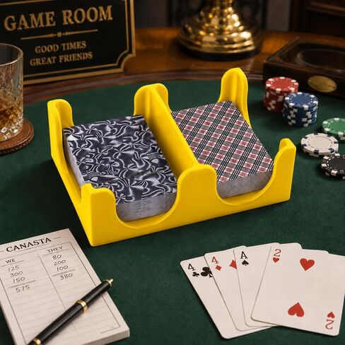 2PACK 2 Deck Canasta Play Card Tray 1 Deck على كل جانب صينية فرز تنظم البلاستيك لملحقات الألعاب بدون قاعدة دوارة (2PACK أصفر) in Kuwait