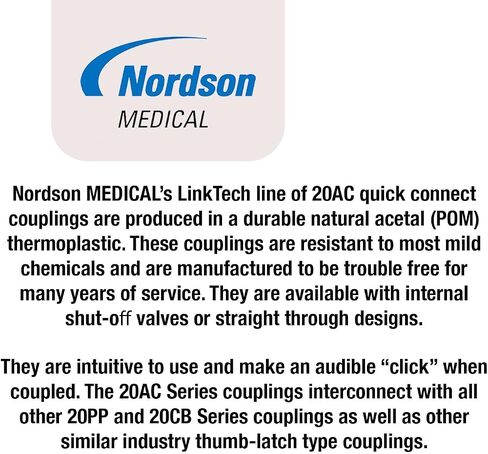 Nordson MEDICAL LinkTech 20AC موصل ذكر مستقيم مع خرطوم بارب، غير صمام، أسيتال طبيعي، بونا N، مقاوم للمواد الكيميائية (1/4 بوصة HB ذكر مستقيم، غير صمام) 20AC-PB2-04 in Kuwait