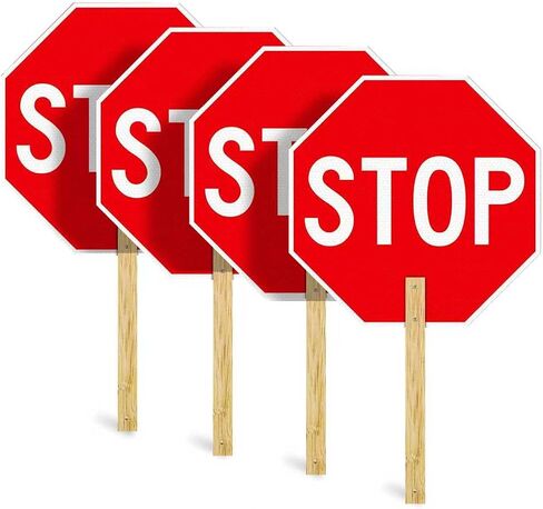 2 Pack Stop Sign, 13" x 13" Handheld Stop Sign, Aluminum Crossing Guard Signs with Handle, Double Sided Reflective Signs, Waterproof, Weather Resistant (2) in Kuwait