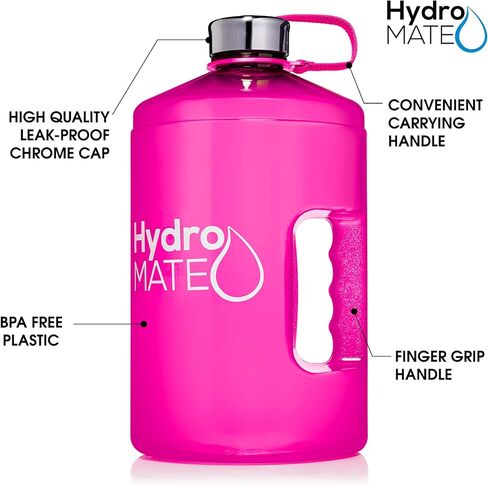 زجاجة مياه من NatureWorks HydroMATE بسعة 1/2 جالون مع أوقات للشرب، إبريق مضاد للتسرب وخالي من مادة BPA وقابل لإعادة الاستخدام مع مقبض 64 أونصة (أكوا أرجوانية) in Kuwait