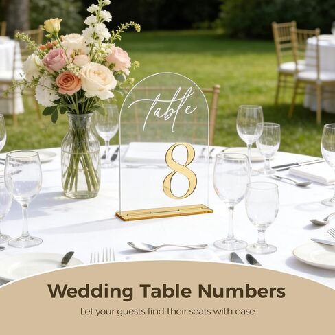 20 Pcs Wedding Table Numbers, Acrylic Arch Table Number Signs, 1-20 with Base, 7.1 x 4.7 in Large Size, Elegant Decoration for Wedding Receptions, Parties, and Banquets in Kuwait